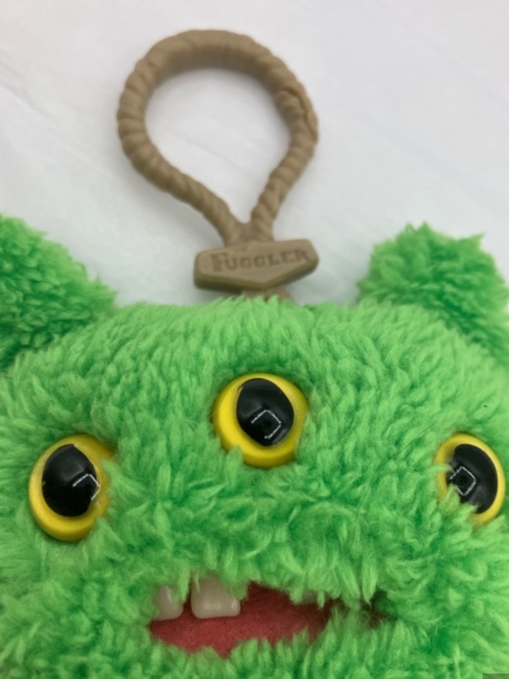 NWT FUGGLER Green Three-Eyed Plush Keychain with Yellow Eyes charm for purse